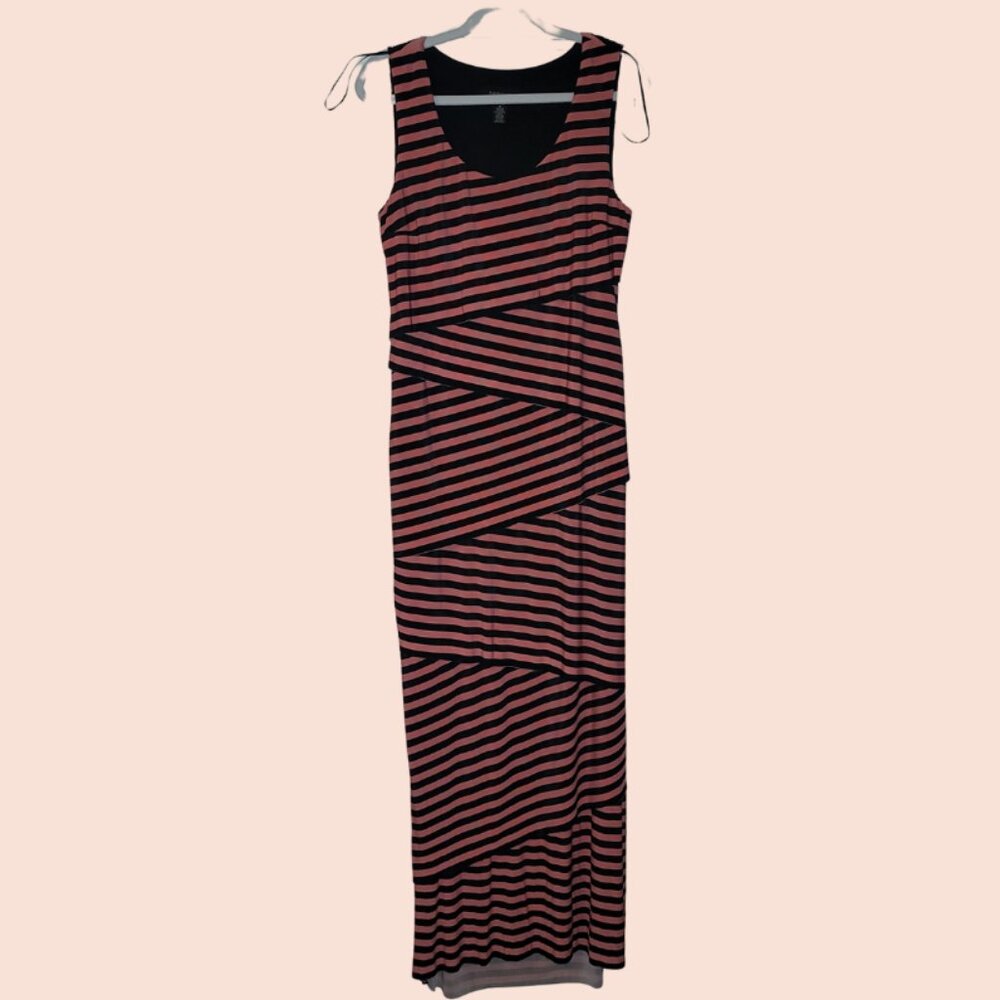 R&M Richards Black and Peach Striped Dress